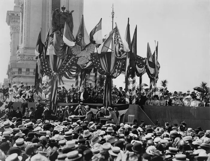 Framed Print : William McKinley delivering Presidents Day address at Pan-American Exposition, Buffalo, N.Y. Sept. 5, 1901