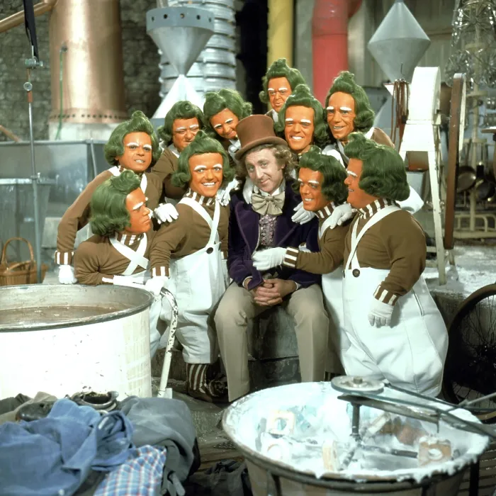 Framed Print : WILLY WONKA AND THE CHOCOLATE FACTORY, Gene Wilder (center), Oompa-Loompas, 1971