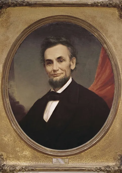 Framed Print : WILSON, Matthew Henry (1814-1892). Portrait of Abraham Lincoln. 1865. Last portrait of Lincoln, carried out before his murder. Oil on wood. UNITED STATES OF AMERICA. Annapolis