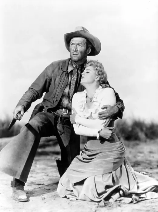 Framed Print : WINCHESTER 73, from left: James Stewart, Shelley Winters, 1950