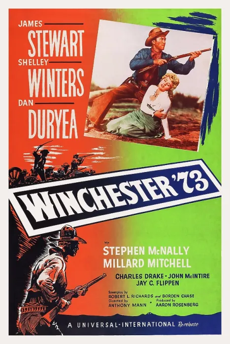 Framed Print : WINCHESTER 73, poster art, from top: James Stewart, Shelley Winters, 1950