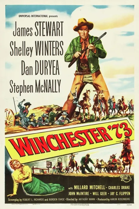 Framed Print : WINCHESTER 73, top: James Stewart, bottom left: Shelley Winters, 1950
