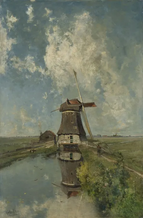 Framed Print : A Windmill on a Polder Waterway, known as In the Month of July, by Paul Gabriel, c. 1889, Dutch painting, oil on canvas