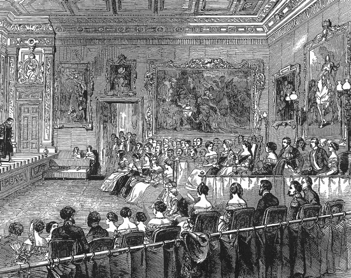 Framed Print : Windsor Castle. A theater performance sponsored by Queen Victoria. Engraving. - This is a publicly distributed film, television or publicity photograph