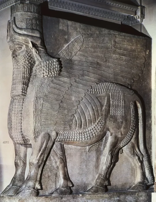 Framed Print : Winged Assyrian Bull. 721 BC - 705 BC. Work from the neo-assyrian time. King Sargon II built his palace in the citadel of the new town that he founded near Nineveh