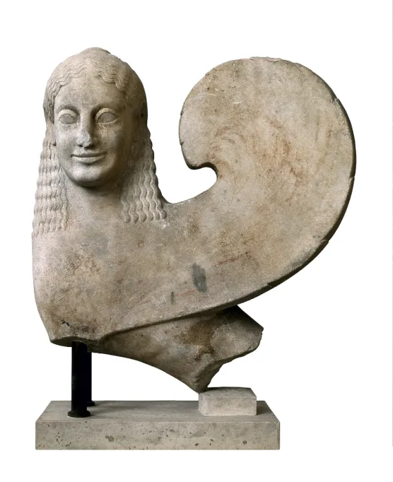 Framed Print : Winged Sphinx. 570 -540 BC. Archaic Greek art. Sculpture on marble. GREECE. Athens. Acropolis. Acropolis Museum. - BeBa / Iberfoto / Everett Collection (349297)**US SALES ONLY**