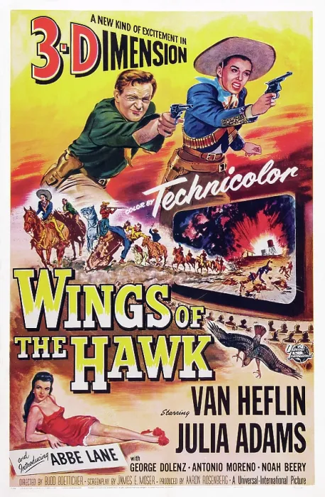 Framed Print : WINGS OF THE HAWK, US poster, top from left: Van Heflin, Julie Adams, Abbe Lane (bottom), 1953 Framed Print : WINGS OF THE HAWK, US poster, top from left: Van Heflin, Julie Adams, Abbe Lane (bottom), 1953