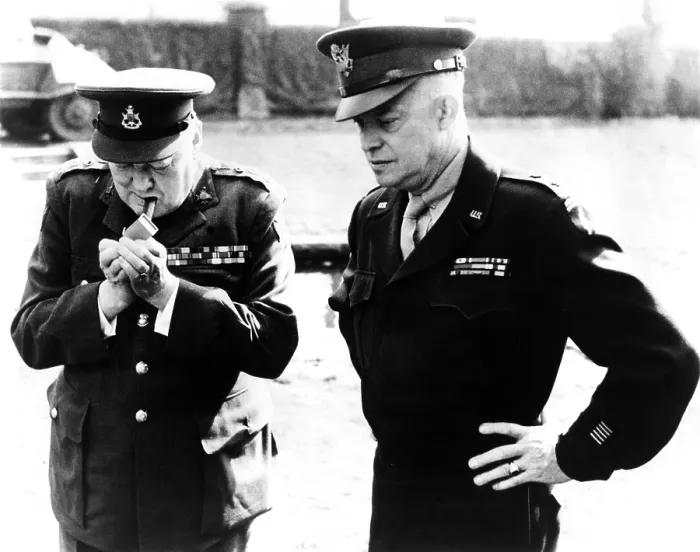 Framed Print : Winston Churchill and Dwight Eisenhower at the Allied Headquarters in Reims, France, March 1945