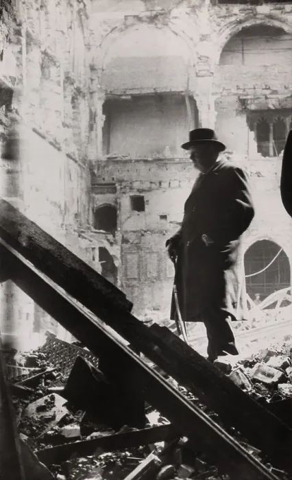 Framed Print : Winston Churchill inspecting bomb damage in the House of Commons debating chamber on May 11, 1941