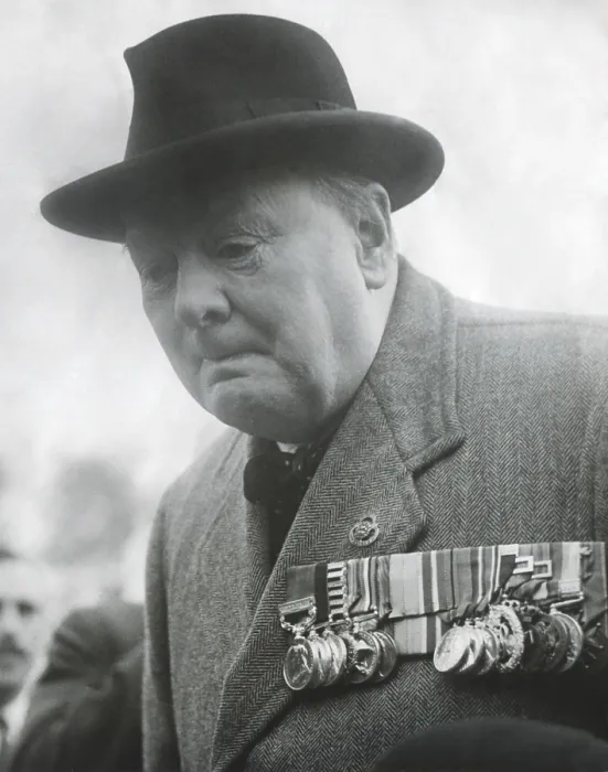 Framed Print : Winston Churchill wearing his military medals. Ca. 1945 - (BSLOC_2014_17_47) Framed Print : Winston Churchill wearing his military medals. Ca. 1945 - (BSLOC_2014_17_47)