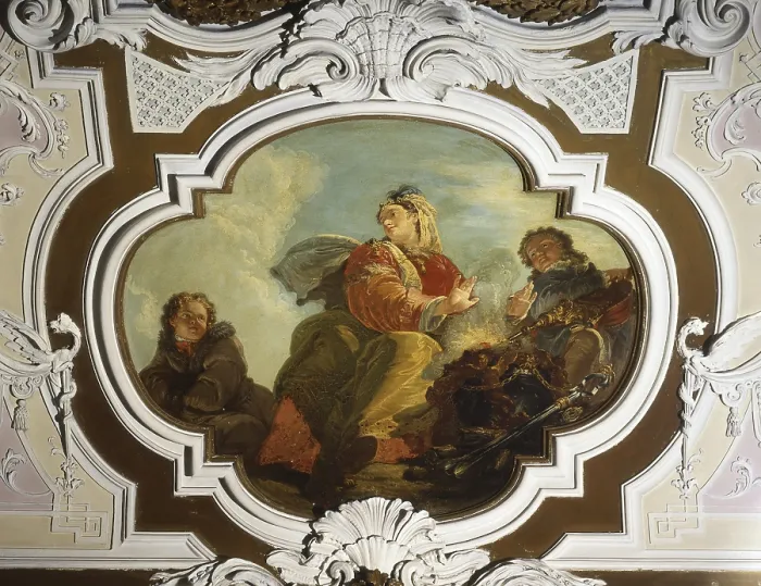 Framed Print : Winter, by Francesco Fontebasso, 18th Century, canvas on ceiling - Italy, Veneto, Venice, Contarini del Bovolo Palace. Whole artwork view Framed Print : Winter, by Francesco Fontebasso, 18th Century, canvas on ceiling - Italy, Veneto, Venice, Contarini del Bovolo Palace. Whole artwork view