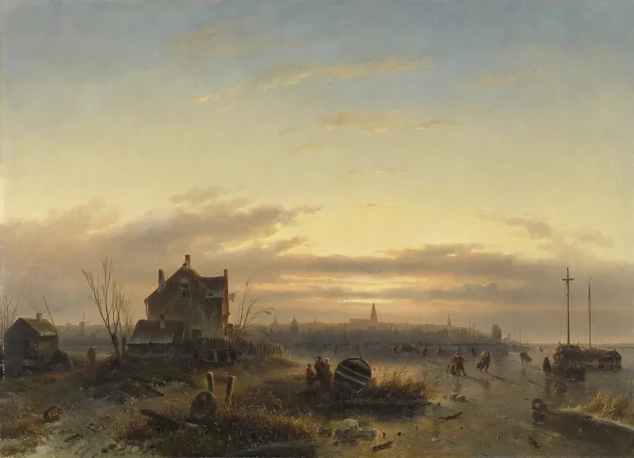 Framed Print : Winter on the IJ in Amsterdam, by Charles Leickert, 1850, Belgian painting, oil on canvas