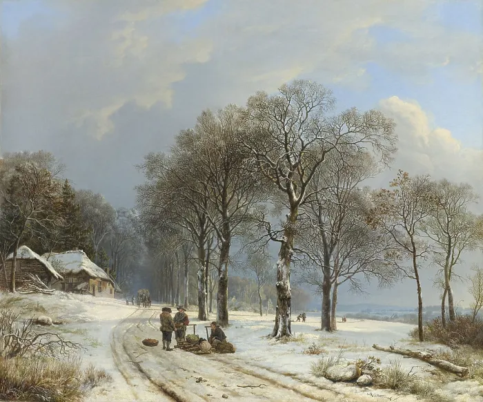 Framed Print : Winter Landscape, by Barend Cornelis Koekkoek, 1835-38, oil on canvas. Scene in Gelderland Province, bordering Germany on the Lower Rhine