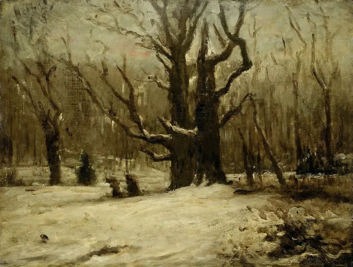 Framed Print : Winter Landscape, by Gustave Courbet, c. 1850-77, French painting, oil on canvas. Scene in a winter forest (BSLOC_2016_2_14)