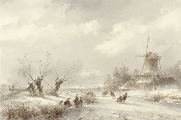 Framed Print : Winter Landscape with Skaters by a Windmill, by Lodewijk Johannes Kleijn, c. 1850-90. Dutch watercolor painting. Couples and families ice skating (BSLOC_2016_2_4) Framed Print : Winter Landscape with Skaters by a Windmill, by Lodewijk Johannes Kleijn, c. 1850-90. Dutch watercolor painting. Couples and families ice skating (BSLOC_2016_2_4)