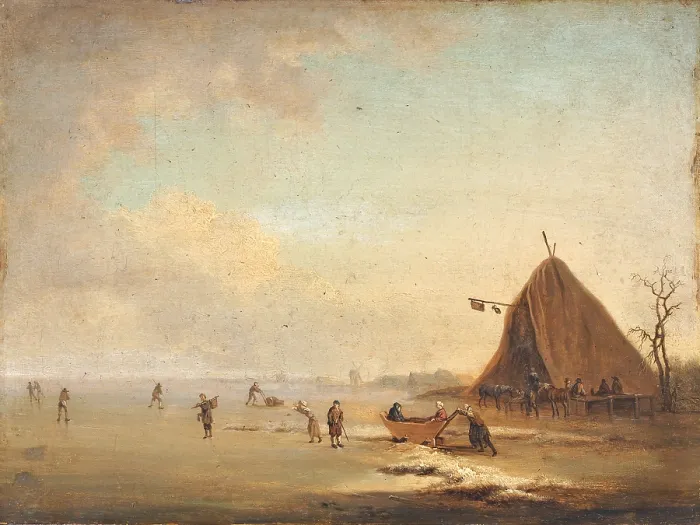 Framed Print : Winter Scene with Skaters, after Adriaen Van de Velde, post 1668, 17th Century, oil on panel, 24 x 31, 5 cm - Italy, Lombardy, Milan, Castello Sforzesco