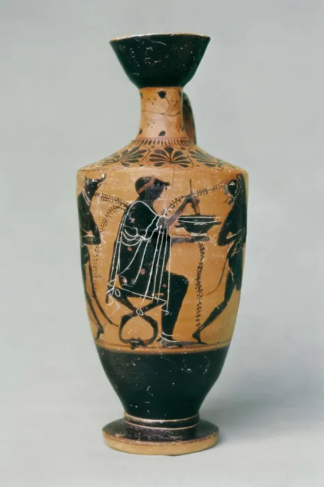 Framed Print : The Witch Circe. 5th-4th c. BC. Black figure vase. Classical Greek art. Ceramics. ITALY. Taranto. Taranto Archaelogical National Museum. AISA / Everett Collection**US SALES ONLY**