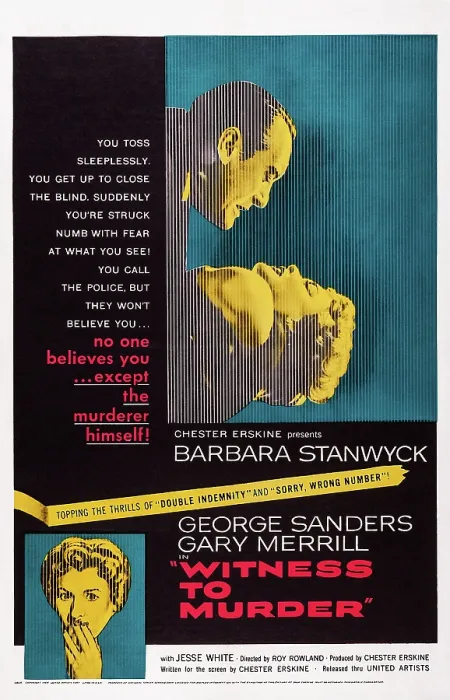 Framed Print : WITNESS TO MURDER, US poster art, top left: George Sanders; bottom left: Barbara Stanwyck, 1954 Framed Print : WITNESS TO MURDER, US poster art, top left: George Sanders; bottom left: Barbara Stanwyck, 1954