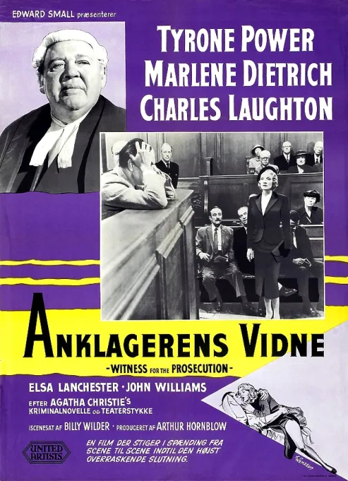 Framed Print : WITNESS FOR THE PROSECUTION, (aka ANKLAGERENS VIDNE), Danish poster, Charles Laughton (top left), Marlene Dietrich (standing in photo), 1957 Framed Print : WITNESS FOR THE PROSECUTION, (aka ANKLAGERENS VIDNE), Danish poster, Charles Laughton (top left), Marlene Dietrich (standing in photo), 1957