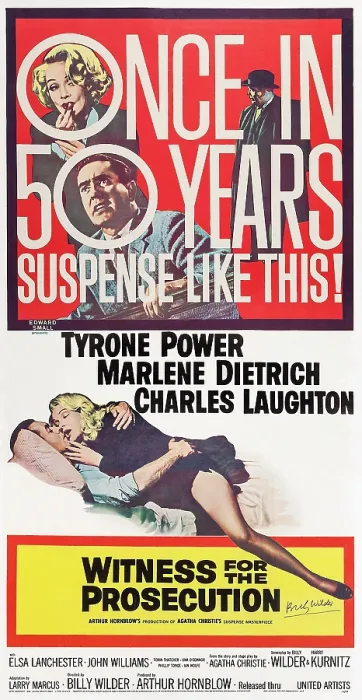 Framed Print : WITNESS FOR THE PROSECUTION, US poster art, top from left: Marlene Dietrich, Tyrone Power, Charles Laughton, bottom from left: Tyrone Power, Marlene Dietrich, 1957