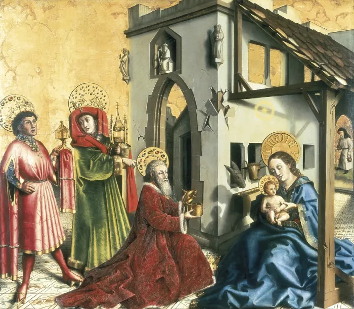 Framed Print : Witz, Konrad (1400-1445). The Adoration of the Magi. ca. 1444. Belonging to the Altarpiece of the Cardinal Franois de Mies. German school. Renaissance art. Oil on wood