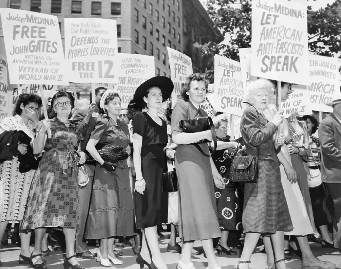 Framed Print : Wives of defendants in the Foley Square Trial of American Communists protest in 1949. Mrs. John Gates, Mrs. Henry Winston, and Mrs Framed Print : Wives of defendants in the Foley Square Trial of American Communists protest in 1949. Mrs. John Gates, Mrs. Henry Winston, and Mrs