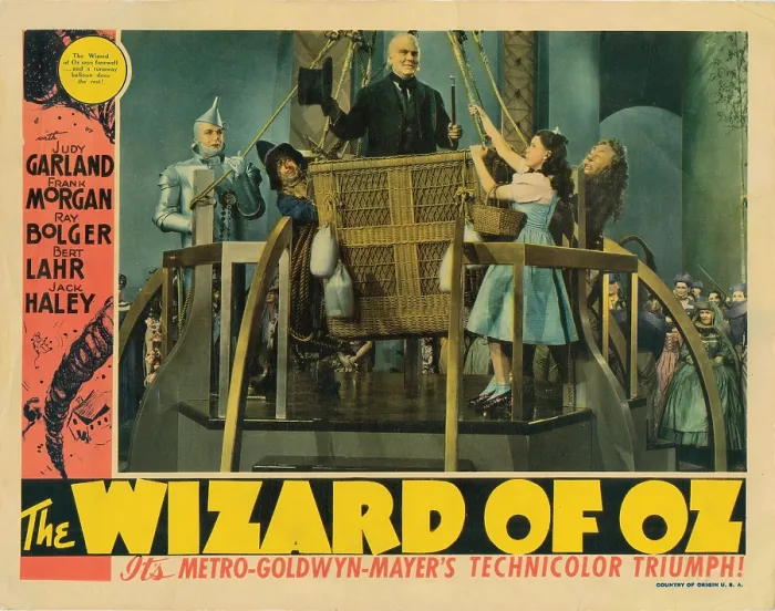 Framed Print : THE WIZARD OF OZ, Jack Haley, Ray Bolger, Frank Morgan, Judy Garland, Bert Lahr, 1939, balloon