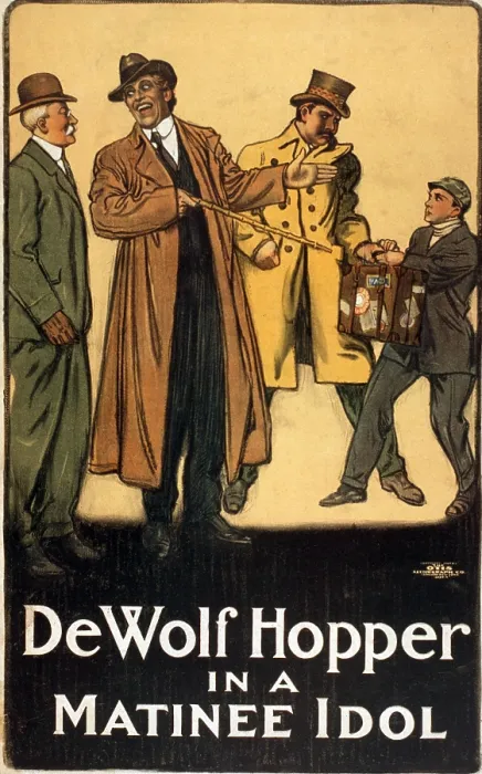 Framed Print : De Wolf Hopper (1858-1935), showgirls on a poster advertising the play, MATINEE IDOL, starring American comic actor De Wolf Hopper. 1909