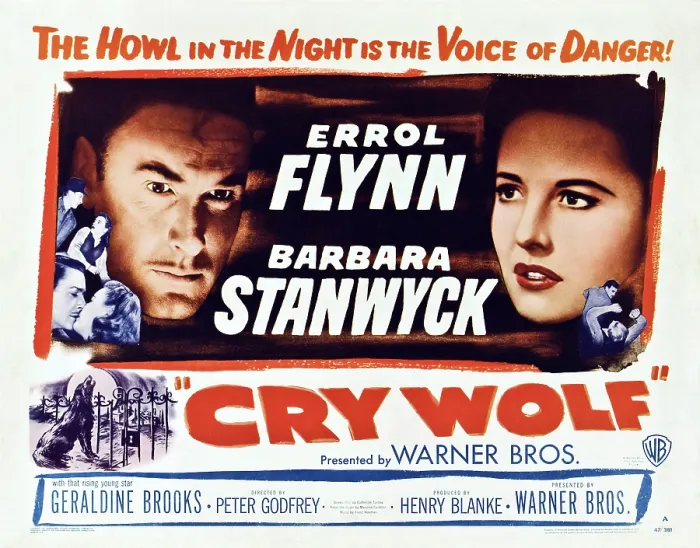 Framed Print : CRY WOLF, US lobbycard, from left: Errol Flynn, Barbara Stanwyck, 1947