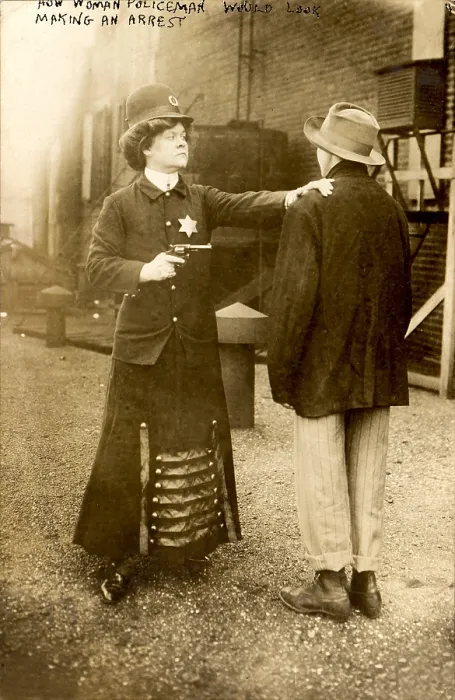 Framed Print : A woman behaving as a policeman, original title: How woman policeman would look making an arrest, September, 1909