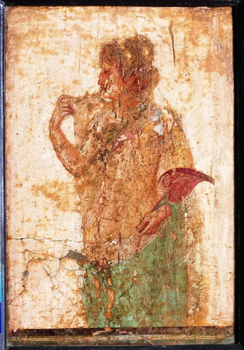 Framed Print : Woman with Flabellum, by unknown artist, 54-69, 1st Century A.D. ripped fresco, 44 x 30 cm - Italy, Campania, Naples, National Archaeological Museum, Room LXXVII, inv. 8933