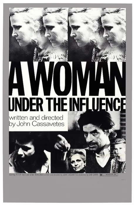 Framed Print : A WOMAN UNDER THE INFLUENCE, US poster art, Peter Falk (left), director John Cassavetes (second right), Gena Rowlands (top and bottom right), 1974