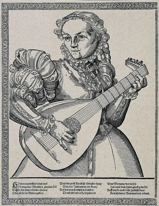 Framed Print : Woman with lute. Engraving. AISA / Everett Collection**US SALES ONLY**