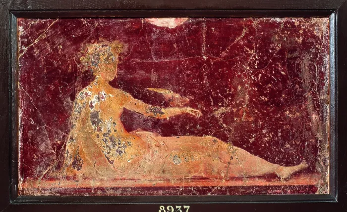Framed Print : Woman Lying Down, by unknown artist, 54-69, 1st Century A.D. ripped fresco, 47 x 38 cm - Italy, Campania, Naples, National Archaeological Museum, Room LXXVII, inv. 8937 Framed Print : Woman Lying Down, by unknown artist, 54-69, 1st Century A.D. ripped fresco, 47 x 38 cm - Italy, Campania, Naples, National Archaeological Museum, Room LXXVII, inv. 8937