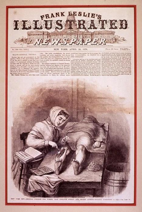 Framed Print : Woman medical student dissecting the leg of a cadaver at the Medicine College for Women in 1870