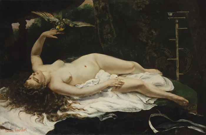 Framed Print : WOMAN WITH A PARROT, by Gustave Courbet, 1866, French painting, oil on canvas