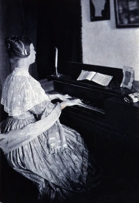 Framed Print : Woman playing a spinet piano. 1900 photograph by Frances Stebbins Allen Framed Print : Woman playing a spinet piano. 1900 photograph by Frances Stebbins Allen