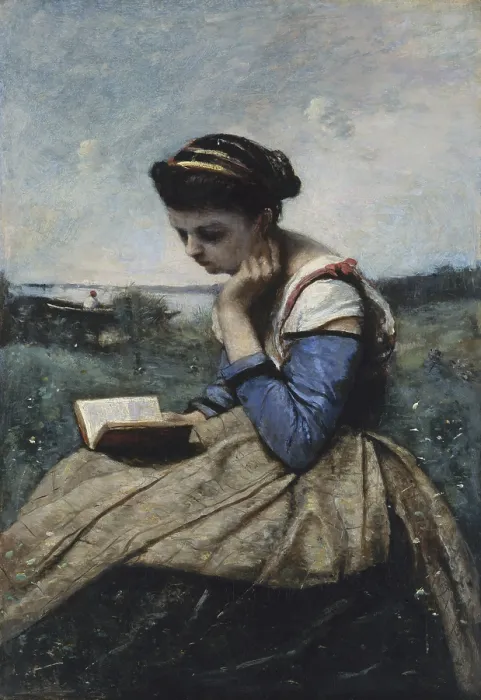 Framed Print : A WOMAN READING, by Camille Corot, 1869-70, French painting, oil on canvas Framed Print : A WOMAN READING, by Camille Corot, 1869-70, French painting, oil on canvas