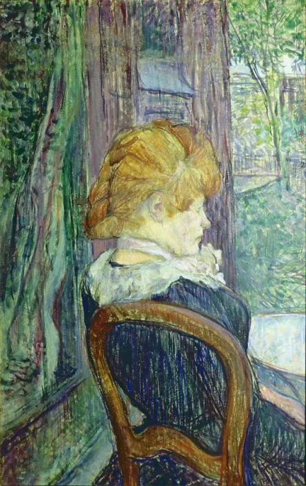 Framed Print : Woman sitting in a garden, by Henri de Toulouse-Lautrec, ca. 1890, 19th Century, oil on cardboard, 49 x 31 cm - Great Britain, Birmingham, The Barber Institute of Fine Arts