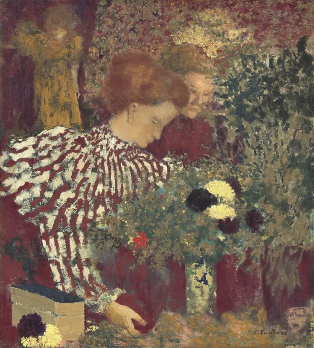 Framed Print : Woman in a Striped Dress, by Edouard Vuillard, 1895, French painting, oil on canvas