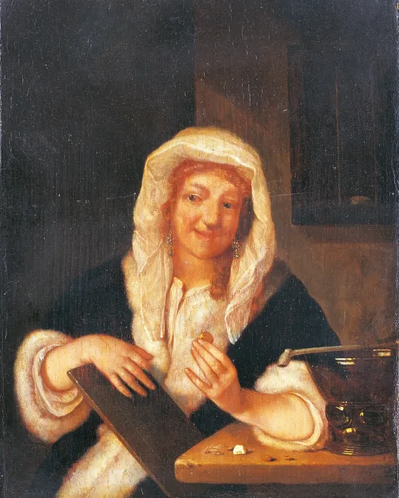 Framed Print : Woman at a table, by Bartholomeus Maton, 17th Century, oil on board. - Italy, Lombardy, Milan, Castello Sforzesco, Civic Museums of Ancient Art. Whole artwork view Framed Print : Woman at a table, by Bartholomeus Maton, 17th Century, oil on board. - Italy, Lombardy, Milan, Castello Sforzesco, Civic Museums of Ancient Art. Whole artwork view