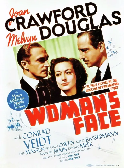 Framed Print : A WOMAN'S FACE, from left: Conrad Veidt, Joan Crawford, Melvyn Douglas on midget window card, 1941