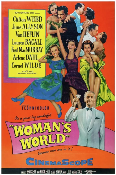 Framed Print : WOMAN'S WORLD, US poster art, clockwise from top left: June Allyson, Cornel Wilde, Fred MacMurray, Lauren Bacall, Van Heflin, Arlene Dahl (twice), Lauren Bacall