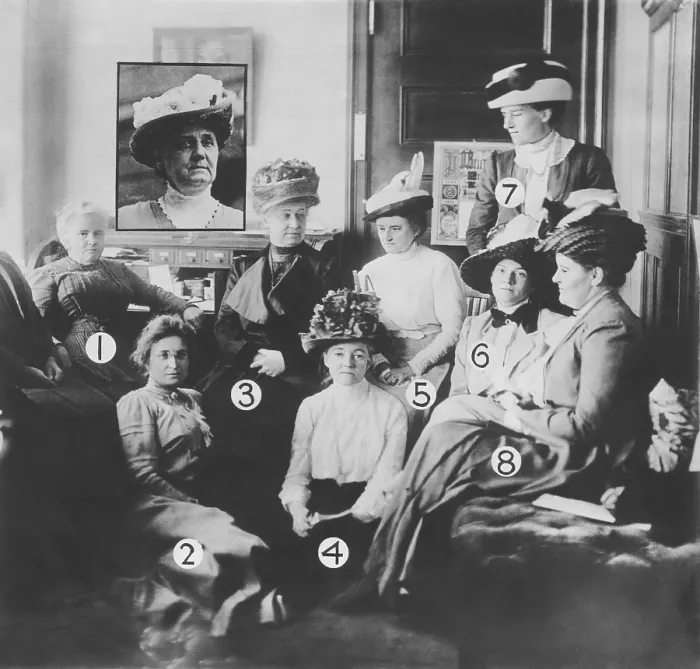 Framed Print : Women attending the National Convention of the Woman Suffrage Association. Philadelphia, Nov. 21 -26, 1912. 1_Dr. Anna Howard Shaw, President. 2_Mrs. William M. Ivins