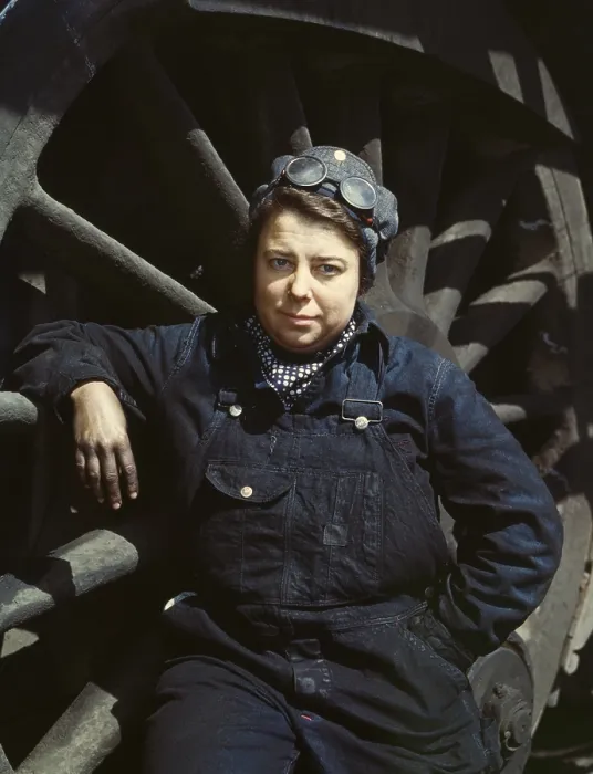 Framed Print : Women employed as a wiper at a railroad roundhouse during World War 2, Clinton, Iowa, April 1943. (BSLOC_2013_14_134)