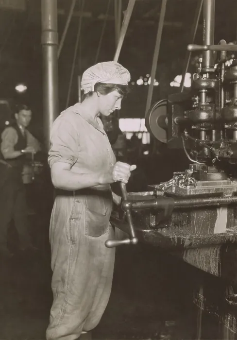 Framed Print : Women at a long bench working on engine parts at a Lincoln Motor Company, Detroit, Michigan. 1914-1918, World War I. (BSLOC_2016_13_123.jpg )