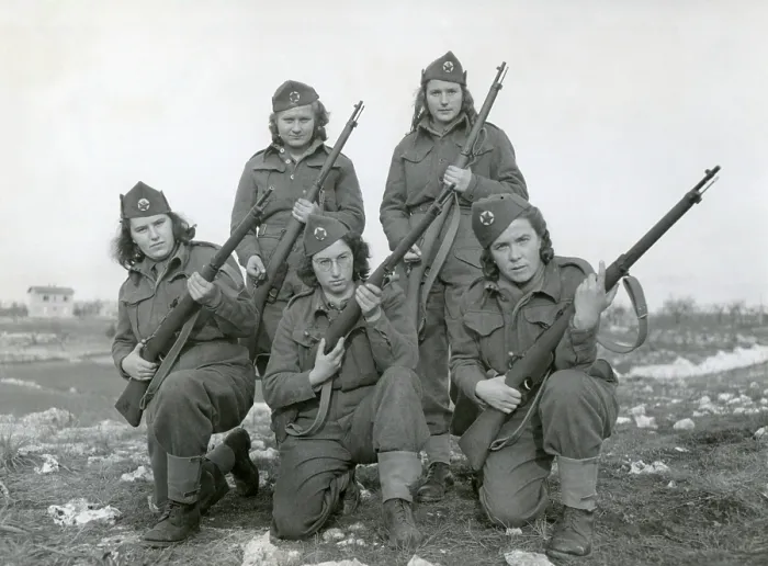 Framed Print : Women partisans who are fighting against the Germans in Yugoslavia. Ca. 1944, World War 2 (BSLOC_2015_13_36) Framed Print : Women partisans who are fighting against the Germans in Yugoslavia. Ca. 1944, World War 2 (BSLOC_2015_13_36)