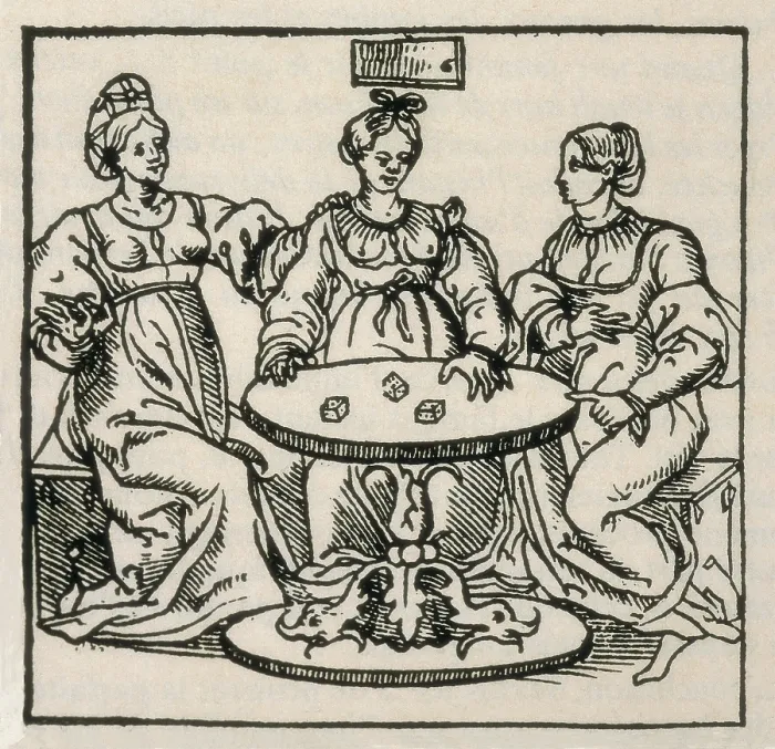 Framed Print : Women playing dice in order to know when they will die. Engraving. - Coleccion Gasca / Iberfoto / Everett Collection (396963)**US SALES ONLY** Framed Print : Women playing dice in order to know when they will die. Engraving. - Coleccion Gasca / Iberfoto / Everett Collection (396963)**US SALES ONLY**