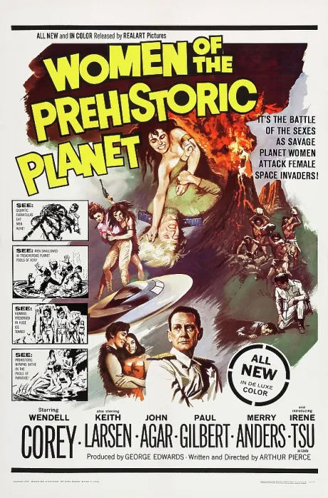 Framed Print : WOMEN OF THE PREHISTORIC PLANET, US poster, bottom from left: Robert Ito, Irene Tsu, Wendell Corey, 1966