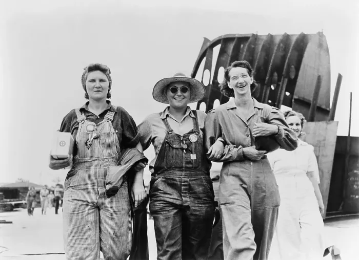 Framed Print : Three women shipyard workers on their lunch break in Texas. Ca. 1940-44. World War 2. (BSLOC_2014_10_218)